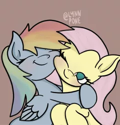 Size: 1966x2048 | Tagged: safe, artist:lynnpone, derpibooru import, fluttershy, rainbow dash, pegasus, pony, female, flutterdash, image, jpeg, lesbian, shipping