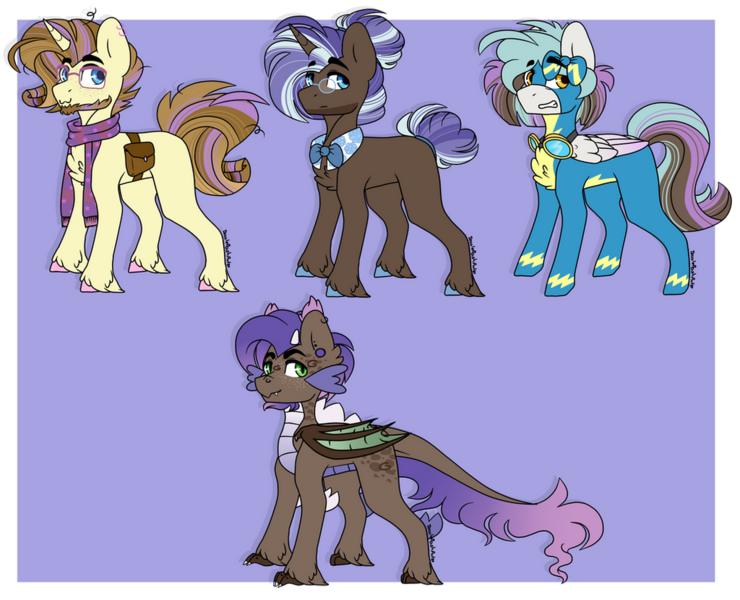 Size: 1024x830 | Tagged: safe, artist:heyltsblaze, derpibooru import, oc, unofficial characters only, dracony, hybrid, pony, beard, bowtie, clothes, facial hair, five o'clock shadow, glasses, image, interspecies offspring, male, offspring, parent:fancypants, parent:rarity, parent:spike, parent:thunderlane, parent:trenderhoof, parents:rarilane, parents:raripants, parents:sparity, parents:trenderity, png, scarf, stallion, uniform, wonderbolts uniform