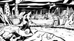 Size: 4252x2364 | Tagged: safe, artist:lexx2dot0, derpibooru import, oc, oc:blackjack, oc:dealer, unofficial characters only, pony, unicorn, zebra, fallout equestria, fallout equestria: project horizons, black and white, book, comic, fanfic art, grayscale, hoofington, horn, image, monochrome, png, small horn