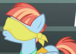 Size: 1024x731 | Tagged: safe, derpibooru import, screencap, windy whistles, parental glideance, blindfold, cropped, image, png, solo