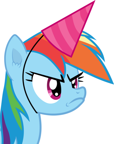 Size: 3000x3797 | Tagged: safe, artist:frownfactory, derpibooru import, rainbow dash, pegasus, pony, daring don't, faic, female, frown, hat, image, mare, party hat, png, simple background, solo, transparent background, vector