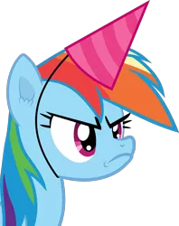 Size: 3000x3797 | Tagged: safe, artist:frownfactory, derpibooru import, rainbow dash, pegasus, pony, daring don't, faic, female, frown, hat, image, mare, party hat, png, simple background, solo, transparent background, vector