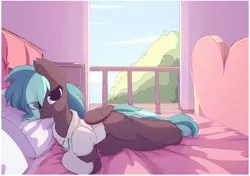 Size: 2178x1536 | Tagged: safe, artist:little-sketches, derpibooru import, oc, oc:breeze packets, unofficial characters only, pegasus, pony, bed, clothes, female, hoodie, image, jpeg, laying on bed, looking at you, lying down, mare, on bed, solo