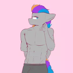 Size: 4000x4000 | Tagged: safe, artist:rainyvisualz, derpibooru import, oc, oc:pixel codec, unofficial characters only, anthro, pegasus, pony, abs, clothes, image, looking at you, male, partial nudity, png, solo, topless