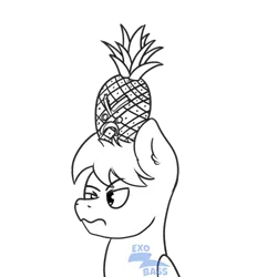 Size: 500x500 | Tagged: safe, artist:exobass, derpibooru import, oc, oc:starbass, unofficial characters only, pegasus, angry, food, image, lineart, pegasus oc, pineapple, png, solo, wings