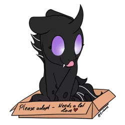 Size: 500x500 | Tagged: safe, artist:exobass, derpibooru import, oc, oc:blissy, changeling, carton, changeling in a box, changeling oc, colored, cute, cuteling, flat colors, image, licking, mlem, png, silly, silly changeling, solo, tongue out