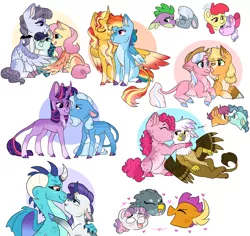 Size: 3914x3687 | Tagged: safe, artist:moccabliss, derpibooru import, apple bloom, applejack, clear sky, coloratura, diamond tiara, fluttershy, gabby, gilda, inky rose, petunia paleo, pinkie pie, princess ember, rainbow dash, rarity, scootaloo, silver spoon, smolder, spike, sunset shimmer, sweetie belle, trixie, twilight sparkle, pony, clearjack, diamondbloom, emberity, female, gildapie, image, infidelity, lesbian, lying down, male, png, polyamory, prone, shipping, silverspike, straight, sunsetdash, twixie