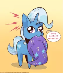 Size: 1101x1280 | Tagged: safe, artist:saturdaymorningproj, derpibooru import, trixie, pony, robot, unicorn, bot, clothes, hat, image, mouth hold, png, speech bubble, trixie's hat