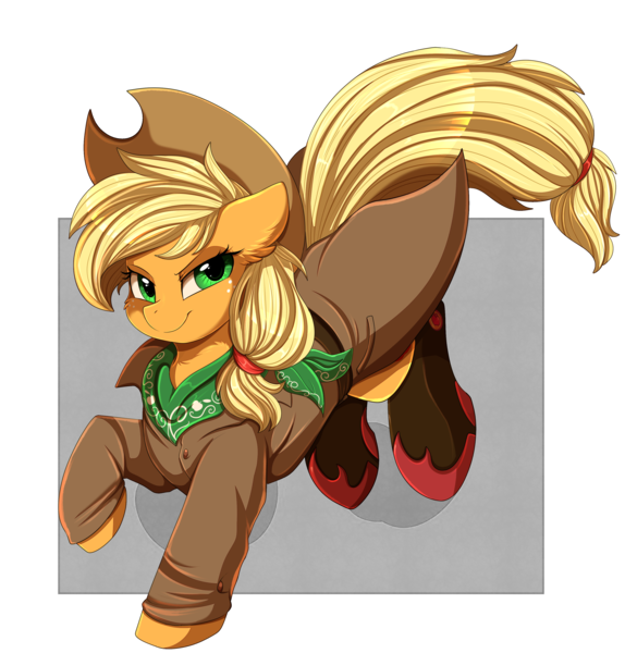 Size: 3109x3250 | Tagged: safe, artist:pridark, derpibooru import, applejack, earth pony, pony, clothes, commission, female, freckles, image, looking at you, mare, png, simple background, smiling, smiling at you, solo, transparent background