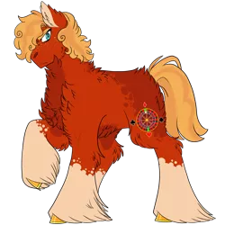 Size: 3000x3000 | Tagged: safe, artist:gingygin, derpibooru import, oc, oc:roulette rush, unofficial characters only, earth pony, pony, coat markings, fluffy, image, male, offspring, parent:applejack, parent:sunburst, parents:appleburst, png, simple background, socks (coat marking), solo, stallion, transparent background, unshorn fetlocks