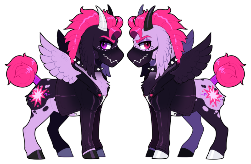 Size: 1150x750 | Tagged: safe, alternate version, artist:lastnight-light, derpibooru import, oc, oc:fizzy thunder, pegasus, pony, clothes, fangs, horns, image, jacket, male, png, simple background, solo, stallion, transparent background