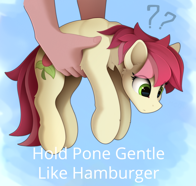 Size: 1810x1720 | Tagged: safe, artist:yakovlev-vad, derpibooru import, edit, editor:band sickle, roseluck, earth pony, human, pony, behaving like a cat, burger, confused, cute, disembodied hand, female, food, hamburger, hand, hold x gentle like hamburger, holding a pony, image, it's dangerous to go alone, mare, meme, offscreen character, png, question mark, rosabetes, rosepet