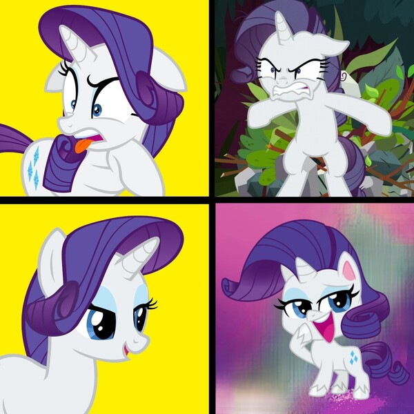 Size: 1300x1300 | Tagged: safe, artist:emeraldblast63, derpibooru import, mean rarity, rarity, pony, unicorn, my little pony: pony life, the mean 6, angry, bipedal, chibi, clone, image, jpeg, rarirage, ugh