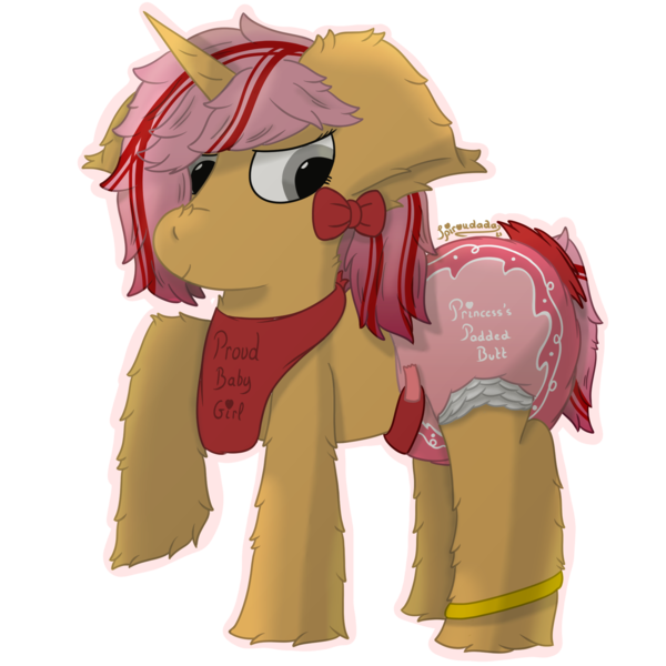 Size: 2000x2000 | Tagged: questionable, artist:spiroudada, derpibooru import, oc, oc:dolly hooves, oc:silk gloves, unofficial characters only, pony, unicorn, adult foal, bib, bow, crossdressing, diaper, diaper fetish, fetish, hair bow, image, male, pink, png, solo, stallion