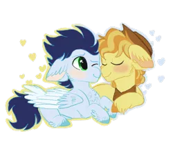 Size: 2059x1802 | Tagged: safe, artist:moccabliss, derpibooru import, braeburn, soarin', pony, gay, image, lying down, male, png, prone, shipping, simple background, soarburn, transparent background