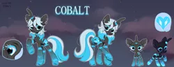 Size: 1800x700 | Tagged: safe, artist:retbl4, artist:toaster21648, derpibooru import, cherenkov blue, oc, oc:cobalt, unicorn, base used, glow-in-the-dark, image, png, radiation, reference sheet