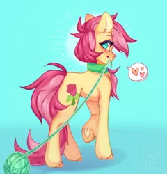 Size: 1342x1400 | Tagged: safe, artist:dead mint, derpibooru import, roseluck, pony, behaving like a cat, collar, commission, commissioner:doom9454, cute, image, pet tag, png, pony pet, rosepet, yarn, yarn ball