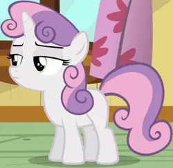 Size: 835x812 | Tagged: safe, derpibooru import, screencap, sweetie belle, pony, unicorn, bloom and gloom, season 5, cropped, disapproval, female, filly, image, png, unamused