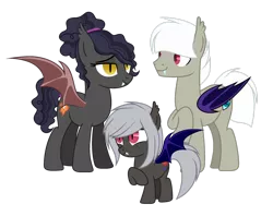 Size: 1920x1517 | Tagged: safe, artist:teal-quil, derpibooru import, oc, oc:blood blossom, oc:midnight glory, oc:night watch, unofficial characters only, bat pony, pony, base used, female, filly, image, male, mare, png, simple background, stallion, transparent background