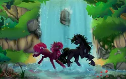 Size: 9000x5600 | Tagged: safe, artist:martazap3, derpibooru import, oc, pony, unicorn, female, horn, image, jpeg, male, mlpoc, nature, waterfall