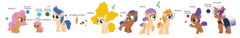 Size: 2950x474 | Tagged: safe, artist:selenaede, artist:victorfazbear, derpibooru import, ponified, dog, earth pony, pegasus, pony, unicorn, baby, baby pony, barely pony related, base used, bubble guppies, bubble puppy, clothes, crossover, cutie mark, deema, deema (bubble guppies), dress, gil (bubble guppies), glasses, goby, goby (bubble guppies), gradient mane, gradient tail, image, logo, molly (bubble guppies), nick jr., nickelodeon, nonny (bubble guppies), oona, oona (bubble guppies), open mouth, png, stylee, zooli