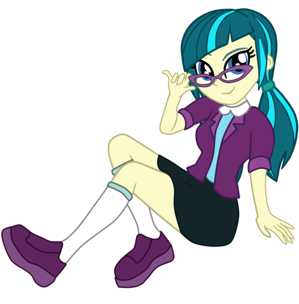 Size: 1913x1949 | Tagged: safe, artist:gmaplay, derpibooru import, juniper montage, equestria girls, movie magic, spoiler:eqg specials, dreamworks face, female, glasses, image, looking at you, png, simple background, sitting, smiling, smiling at you, solo, transparent background