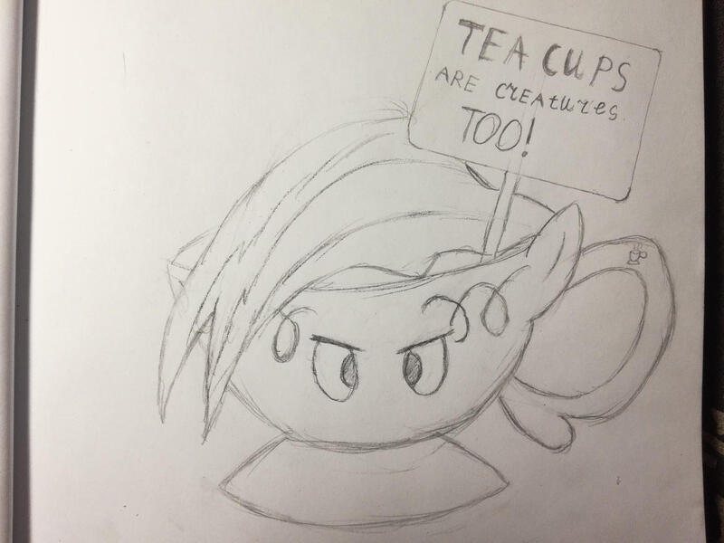 Size: 1386x1040 | Tagged: safe, artist:rainbowdash1804, derpibooru import, rainbow dash, cup, female, image, inanimate tf, jpeg, monochrome, objectification, sign, solo, teacup, teacupified, traditional art, transformation