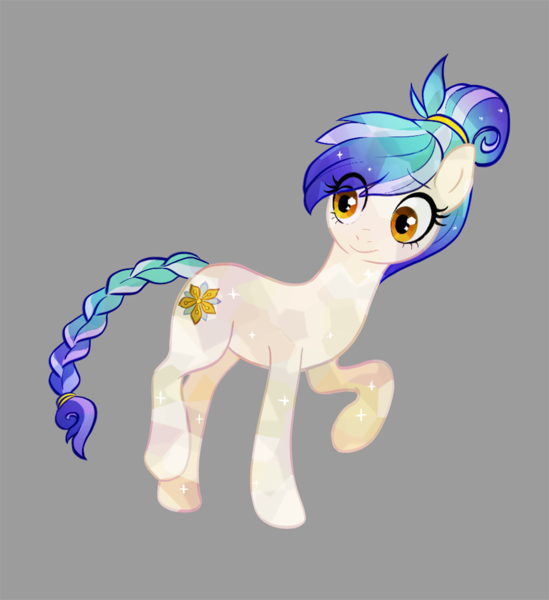 Size: 1000x1093 | Tagged: safe, artist:aliwoodruff, derpibooru import, oc, unofficial characters only, crystal pony, pony, crystal pony oc, eye clipping through hair, eyebrows, eyebrows visible through hair, female, gray background, image, mare, png, simple background, smiling, solo, standing on two hooves