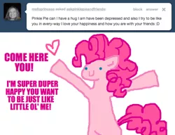 Size: 652x500 | Tagged: safe, artist:askpinkiepieandfriends, derpibooru import, pinkie pie, earth pony, pony, ask, bipedal, female, image, incoming hug, mare, outstretched arms, png, simple background, solo, tumblr, white background
