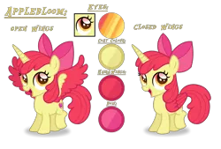 Size: 3112x2104 | Tagged: safe, artist:purplepotato04, derpibooru import, apple bloom, alicorn, pony, alicornified, bloomicorn, image, png, race swap, reference sheet, simple background, solo, transparent background, two toned wings, wings