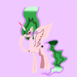 Size: 1700x1700 | Tagged: safe, artist:samantha062104, derpibooru import, princess celestia, alicorn, pony, color change, colored horn, corrupted, corrupted celestia, curved horn, dark magic, horn, image, magic, pink background, png, simple background, solo, sombra eyes, sombra horn