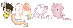 Size: 1150x450 | Tagged: safe, artist:lavvythejackalope, derpibooru import, oc, unofficial characters only, earth pony, pegasus, pony, bow, chibi, clothes, commission, earth pony oc, glasses, hair bow, image, looking up, multicolored hair, pegasus oc, png, rainbow hair, simple background, transparent background, wings, ych result