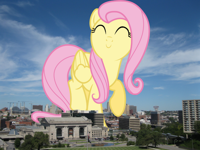 Size: 1600x1200 | Tagged: safe, artist:givralix, derpibooru import, fluttershy, pegasus, pony, female, giant pegasus, giant pony, giantess, giantshy, highrise ponies, image, irl, kansas city, macro, mare, mega giant, missouri, photo, png, ponies in real life