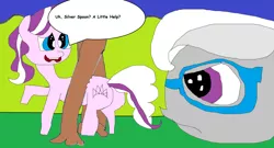 Size: 4340x2352 | Tagged: safe, derpibooru import, diamond tiara, silver spoon, earth pony, pony, 1000 hours in ms paint, butt, diamond buttiara, image, png, silver spoon is not amused, stuck, tree