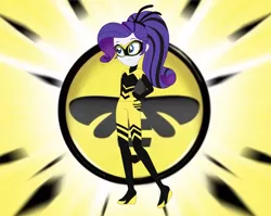 Size: 1884x1500 | Tagged: safe, artist:machakar52, derpibooru import, rarity, equestria girls, animal costume, bee costume, bodysuit, chloé bourgeois, clothes, cosplay, costume, crossover, hairstyle, hand on hip, image, mask, miraculous ladybug, png, ponytail, queen bee