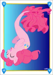 Size: 308x434 | Tagged: safe, artist:queenzora, derpibooru import, pinkie pie, earth pony, pony, seapony (g4), crepuscular rays, eyes closed, female, fish tail, flowing mane, flowing tail, image, jpeg, ocean, open mouth, open smile, pink mane, postcard, seaponified, seapony pinkie pie, simple background, smiling, solo, species swap, swimming, tail, underwater, water