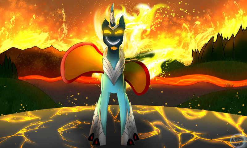 Size: 1000x600 | Tagged: safe, artist:pizza lord, derpibooru import, oc, oc:drizzle dots, oc:solar dots, fanfic:playing with fire, evil, fire, image, jpeg, land, villian