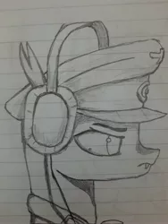 Size: 3000x4000 | Tagged: safe, artist:mrscroup, artist:mustaphatr, derpibooru import, oc, oc:trimmel, unofficial characters only, changeling, equestria at war mod, clothes, hat, image, jpeg, lined paper, solo, traditional art