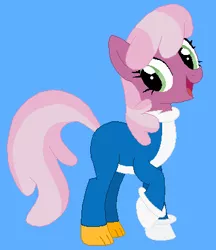 Size: 345x400 | Tagged: safe, artist:selenaede, artist:skylaskies, derpibooru import, cheerilee, earth pony, pony, base used, blue background, clothes, costume, female, gloves, image, mare, open mouth, png, raised hoof, raised leg, simple background, the new woody woodpecker show, woody woodpecker