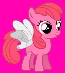 Size: 409x457 | Tagged: safe, artist:kammythepanic, derpibooru import, honeysuckle, flutter pony, pony, female, filly, g1 to g4, g4, generation leap, image, pink background, png, simple background, smiling, solo, sparkles, wings