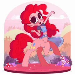 Size: 2500x2500 | Tagged: safe, artist:syrupyyy, derpibooru import, pinkie pie, centaur, blushing, candy, candy cane, centaurified, choker, clothes, elf ears, female, food, image, jpeg, midriff, open mouth, peppermint, shirt, sirt, solo, species swap