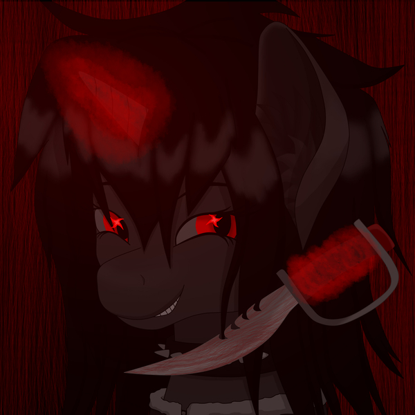 Size: 3000x3000 | Tagged: safe, artist:zethbsoul, derpibooru import, oc, oc:yvonne redfeather, alicorn, alicorn oc, choker, clothes, creepy, horn, image, jpeg, knife, magic, red background, red eyes, simple background, spiked choker, wings, yandere