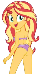 Size: 4479x8323 | Tagged: suggestive, artist:alandssparkle, derpibooru import, edit, editor:slayerbvc, vector edit, sunset shimmer, equestria girls, equestria girls series, sunset's backstage pass!, spoiler:eqg series (season 2), ass, bra, branded hem, bunset shimmer, butt, clothes, cutie mark, cutie mark on clothes, cutie mark underwear, female, image, looking at you, looking back, looking back at you, open mouth, open smile, panties, png, praise the sunset, purple underwear, rear view, simple background, smiling, solo, solo female, starry underwear, strapless bra, transparent background, underwear, underwear edit, vector