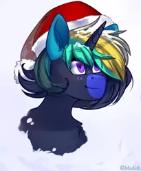 Size: 900x1096 | Tagged: safe, artist:mediasmile666, derpibooru import, oc, unofficial characters only, pony, christmas, freckles, hat, holiday, image, png, santa hat, simple background, solo, white background