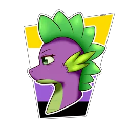 Size: 2160x2160 | Tagged: safe, artist:darmetyt, derpibooru import, spike, anthro, dragon, image, mouthpiece, nonbinary, nonbinary pride flag, png, politics, pride, pride flag, solo