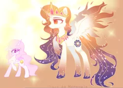 Size: 2036x1454 | Tagged: safe, artist:memengla, derpibooru import, princess celestia, oc, oc:queen galaxia, alicorn, pony, image, png