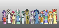 Size: 1280x615 | Tagged: safe, artist:platinumdrop, derpibooru import, bow hothoof, bright mac, cloudy quartz, cookie crumbles, gentle breeze, hondo flanks, igneous rock pie, night light, pear butter, posey shy, twilight velvet, windy whistles, earth pony, pegasus, pony, unicorn, dad six, image, jpeg, mom six, parent, request