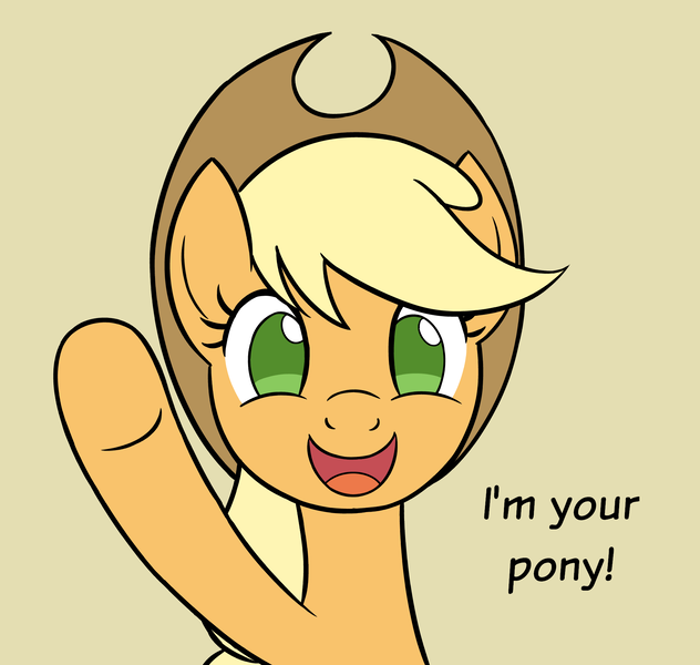 Size: 2000x1900 | Tagged: safe, artist:sazanamibd, derpibooru import, applejack, earth pony, pony, female, image, looking at you, mare, no pupils, open mouth, open smile, png, raised leg, simple background, smiling, solo, talking to viewer, text, underhoof, waving