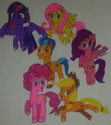 Size: 480x541 | Tagged: safe, artist:karadeg, derpibooru import, applejack, fluttershy, hitch trailblazer, pinkie pie, pipp petals, twilight sparkle, twilight sparkle (alicorn), alicorn, derpibooru exclusive, g4.5 to g4, g5, g5 to g4, g5 to g4.5, g5 to g4.5 to g4, image, jpeg