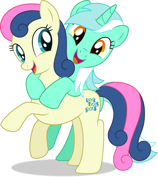 Size: 3277x3659 | Tagged: safe, artist:thatusualguy06, derpibooru import, bon bon, lyra heartstrings, sweetie drops, earth pony, pony, unicorn, adorabon, background pony, base used, best friends, cute, duo, duo female, female, high res, image, leaning, lyrabetes, mare, open mouth, open smile, png, raised hoof, simple background, smiling, transparent background, vector